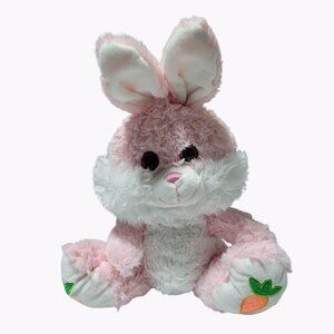 Kellytoy Easter Bunny 13 inch Plush Pink Rabbit Carrot Spring Stuffed Animal Toy